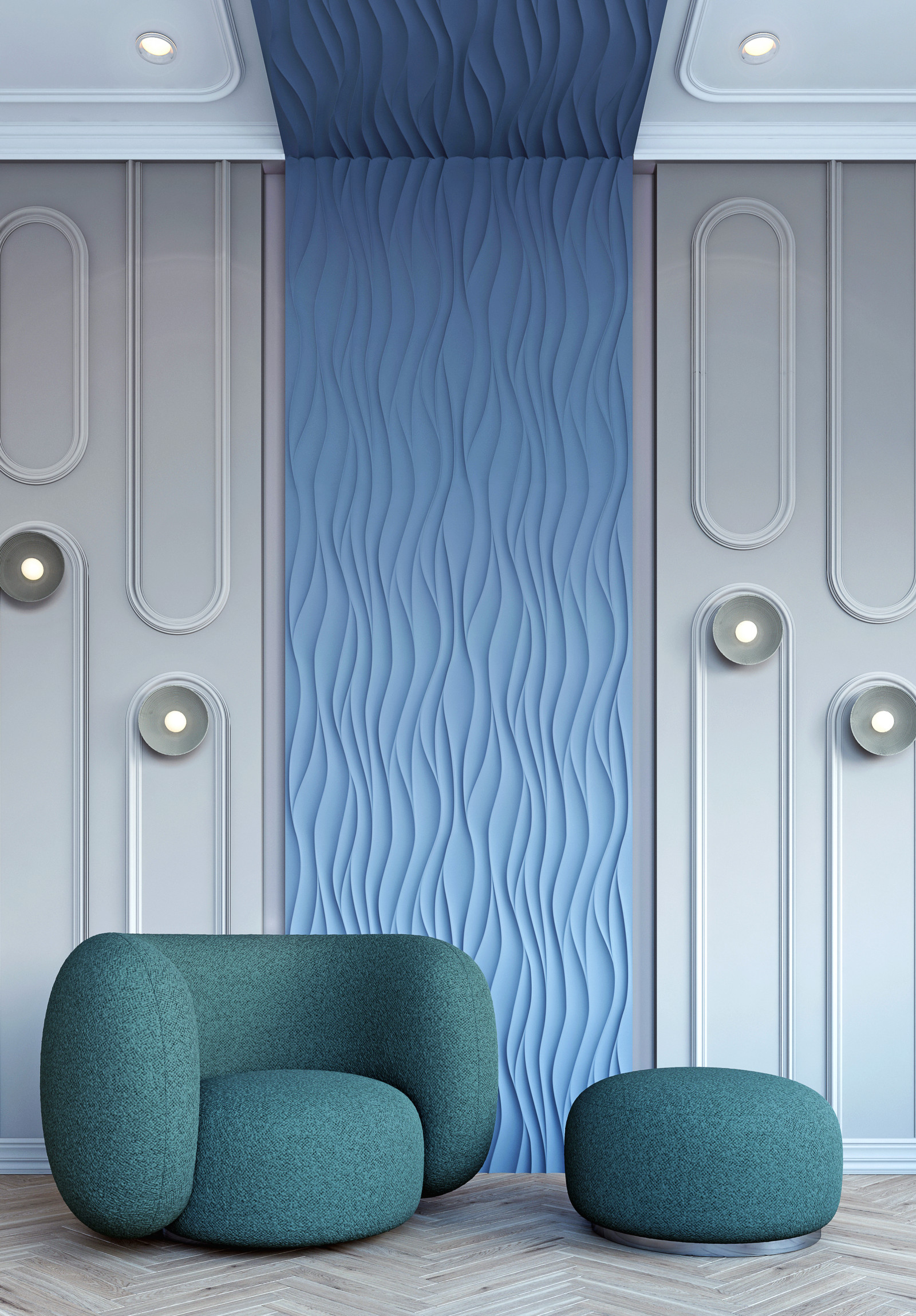 Стеновая панель под покраску Bello Deco СП 13 500×500×15 фото в интерьере